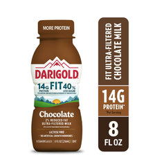 Darigold Fit lactose-free chocolate milk bottle, ideal for lactose-sensitive households.