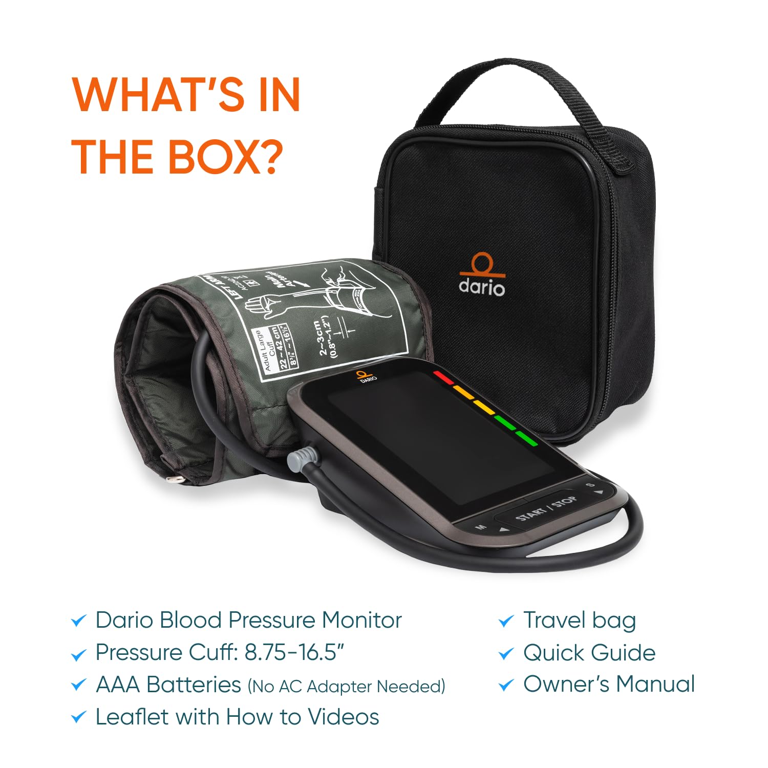Dario Blood Pressure Monitor with large adjustable cuff for comfortable arm coverage