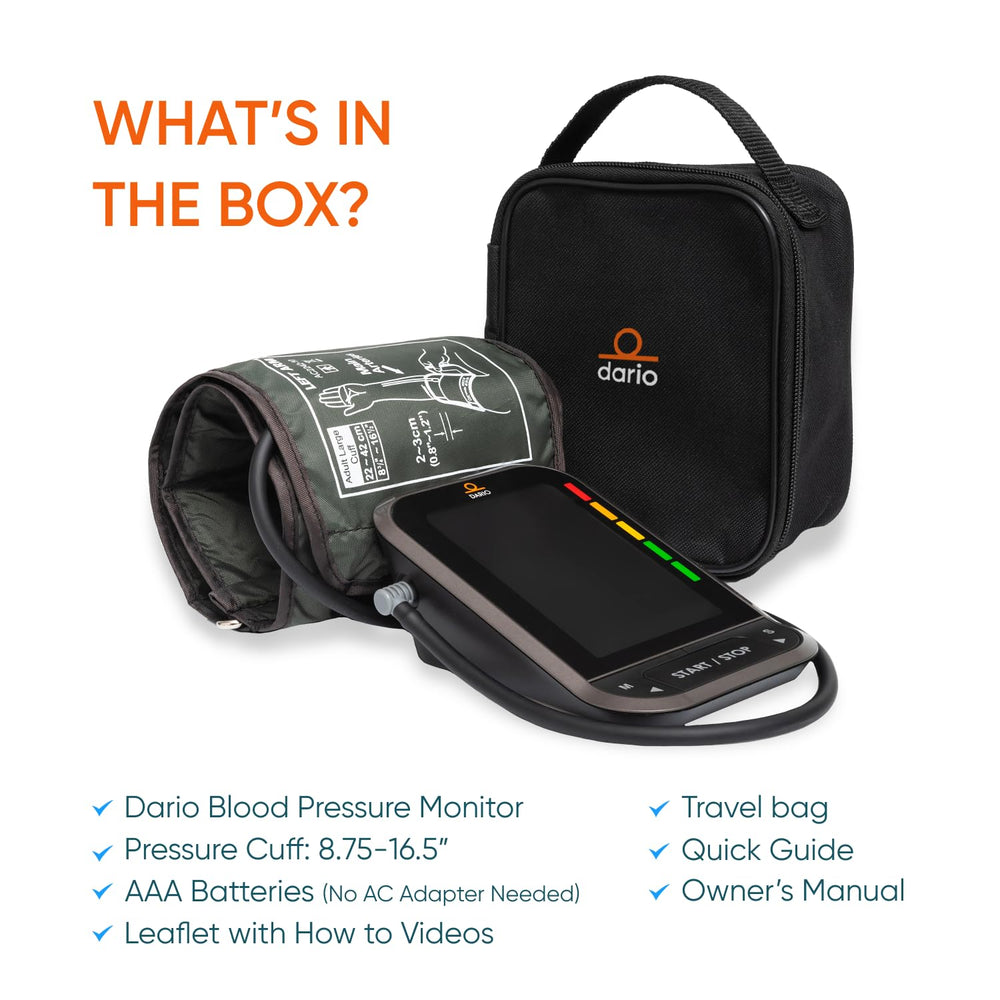 Dario Blood Pressure Monitor with large adjustable cuff for comfortable arm coverage