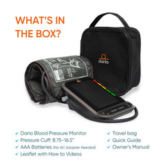 Dario Blood Pressure Monitor with large adjustable cuff for comfortable arm coverage