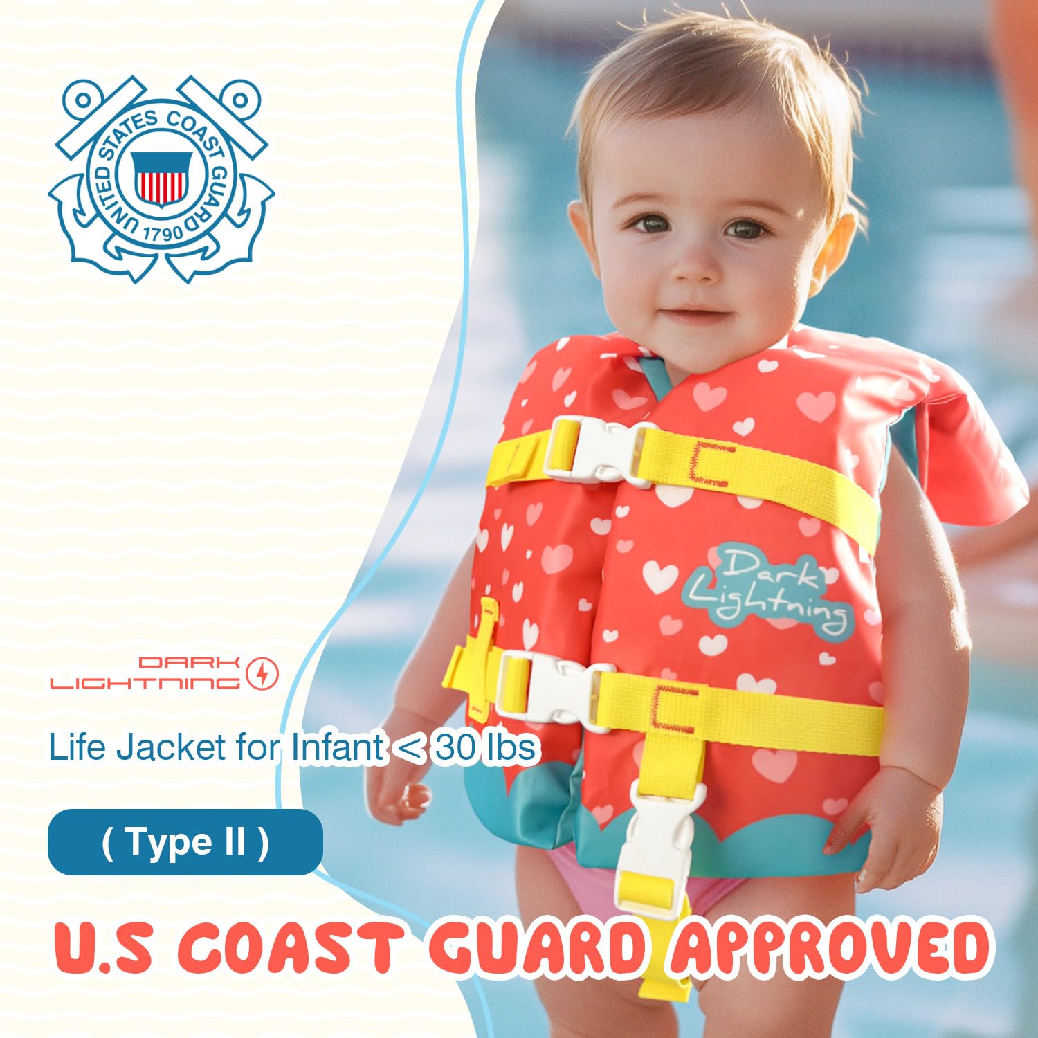 Dark Lightning Coast Guard life jacket leg strap for secure fit