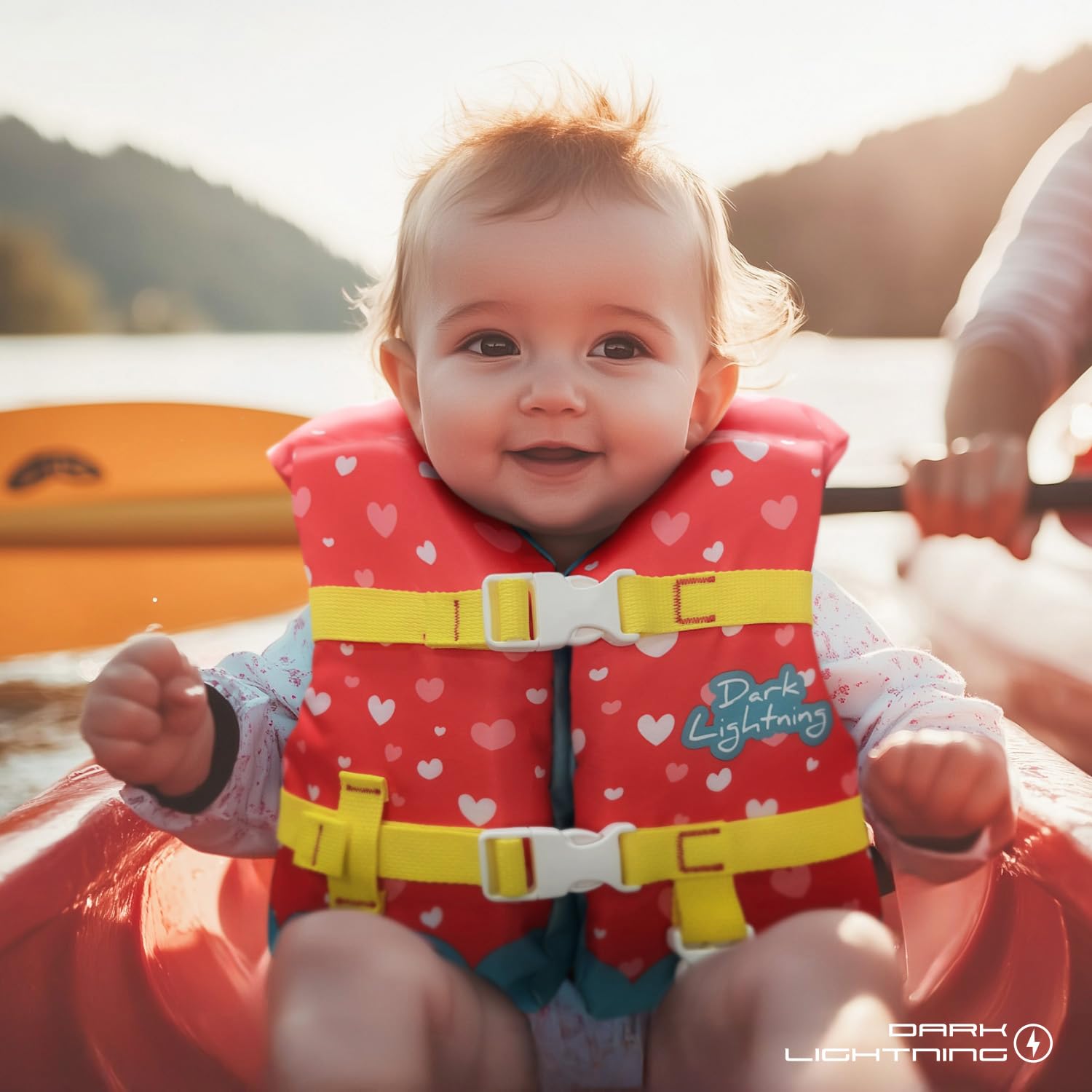 Dark Lightning Coast Guard life jacket in pool setting for toddlers