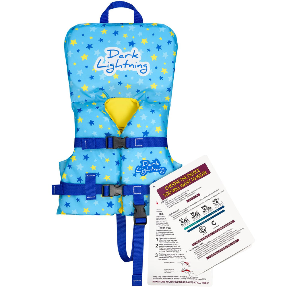 Dark Lightning Starfish life jacket front view for toddlers, USCG approved safety