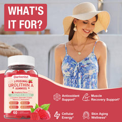 Darkenlst Urolithin A gummies close-up highlighting antioxidant matrix.