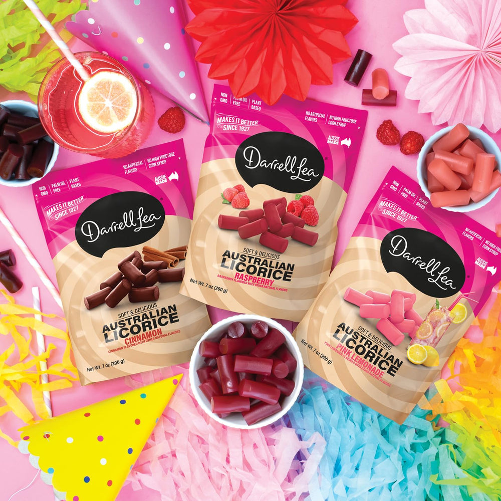 Non-GMO plant-based Darrell Lea licorice, palm oil free, versatile for travel or work