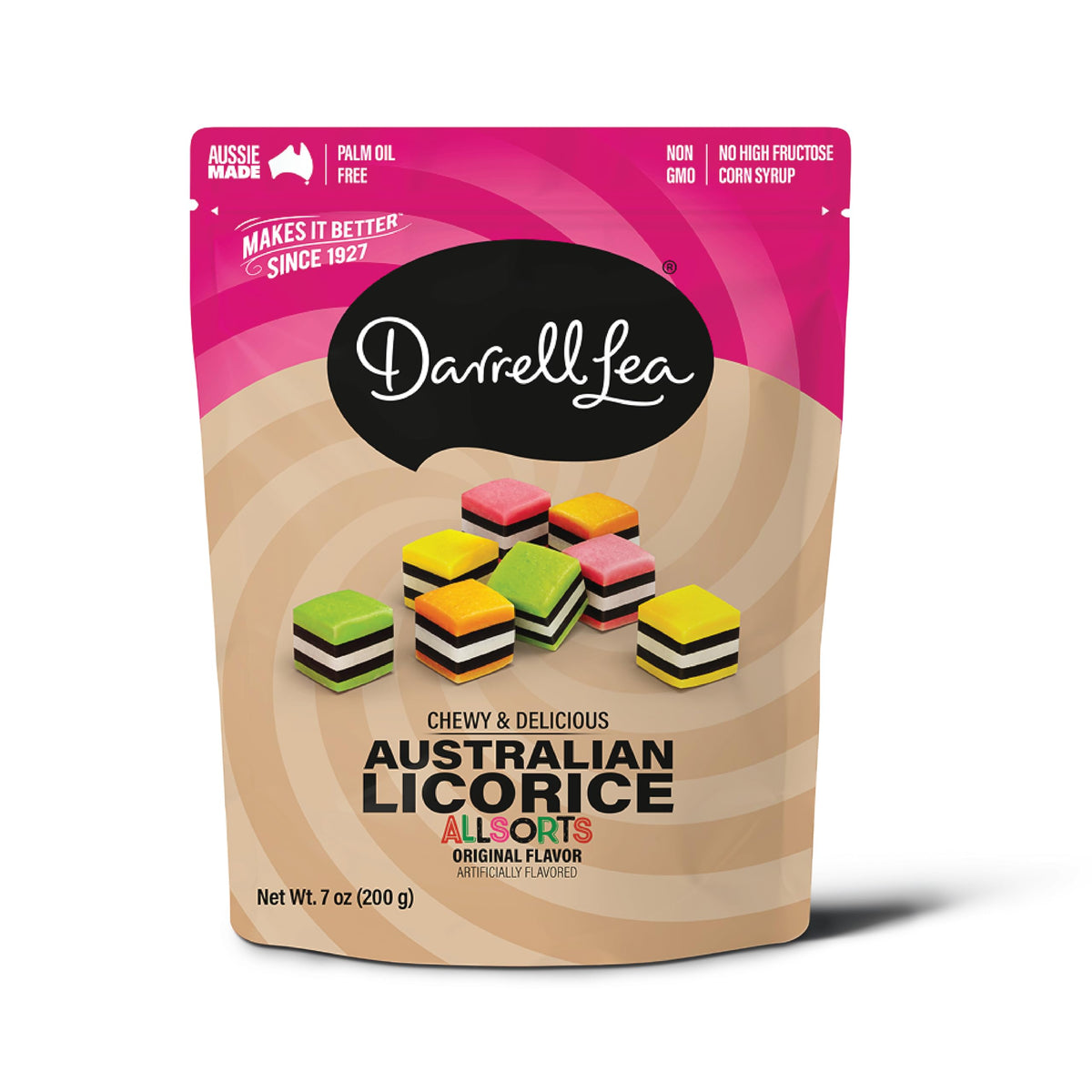 Darrell Lea Soft Australian Licorice Allsorts packaging close-up for sharing