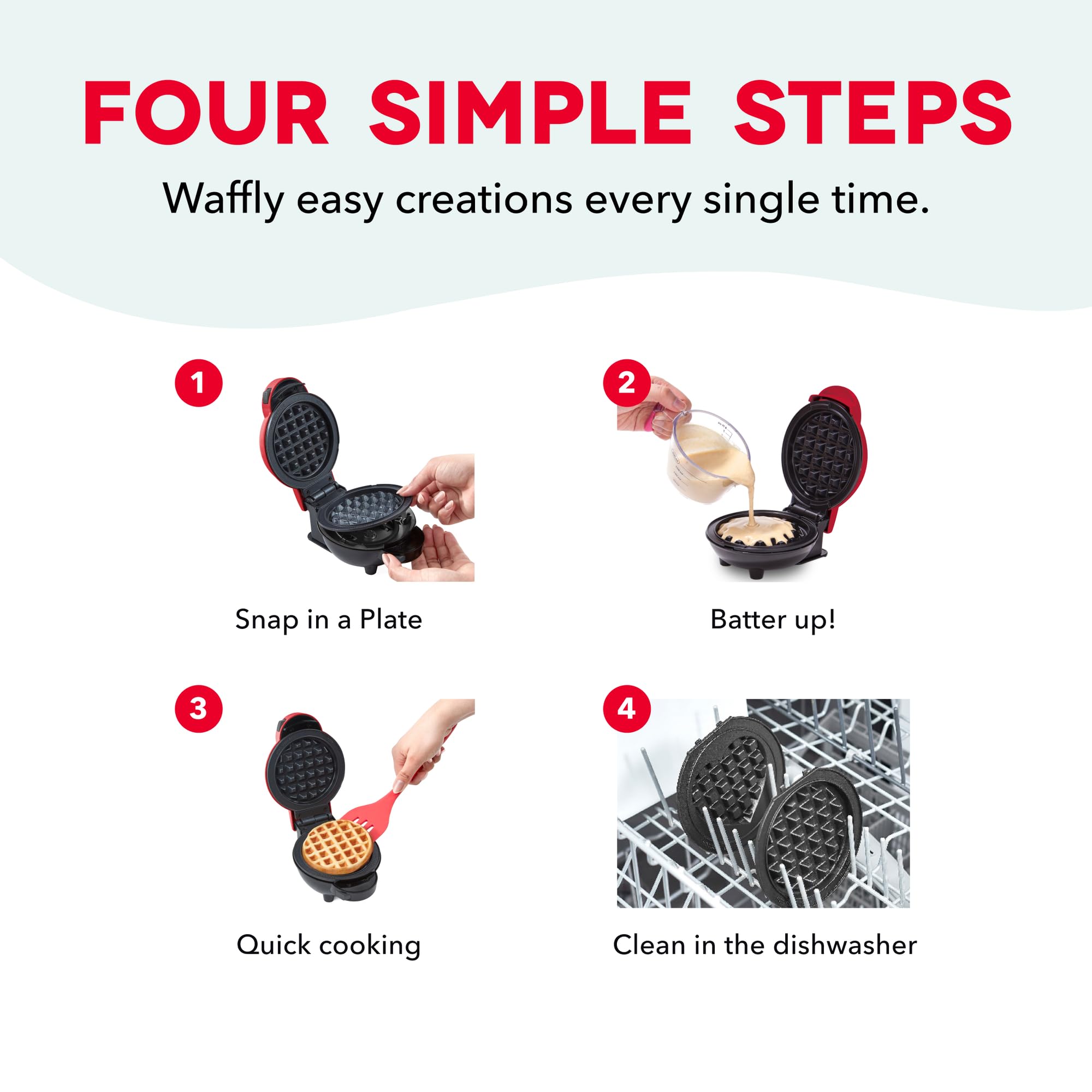 Dash MultiMaker Mini System dishwasher-safe plates simplify cleanup after meals.