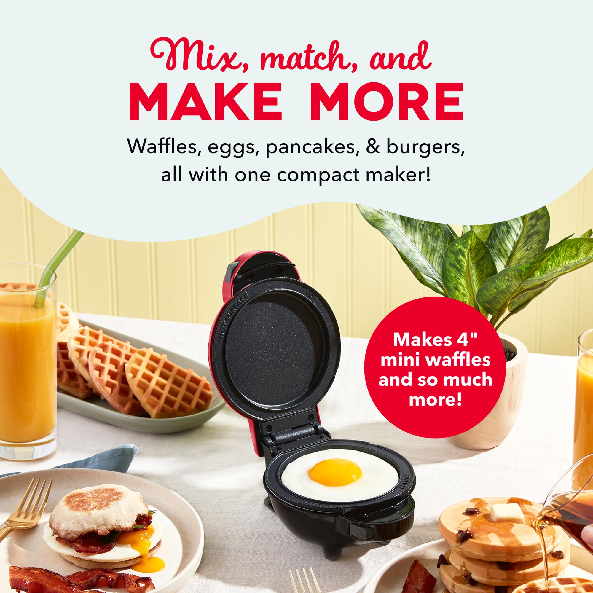 Dash MultiMaker Mini System with removable griddle plates enables easy recipe swaps.