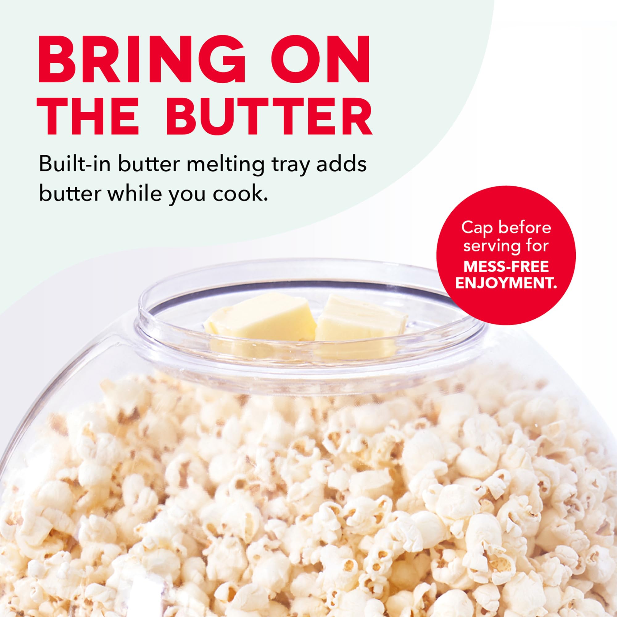 Dash SmartStore popcorn popping action in a family-friendly kitchen.