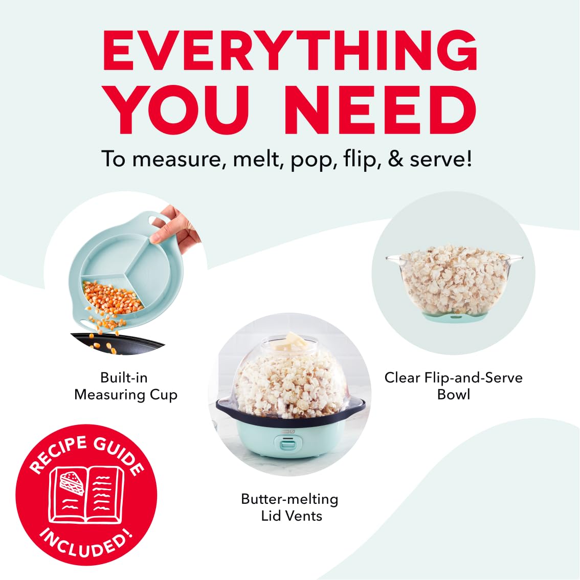 Non-stick heating plate eases cleaning after a quick popcorn session