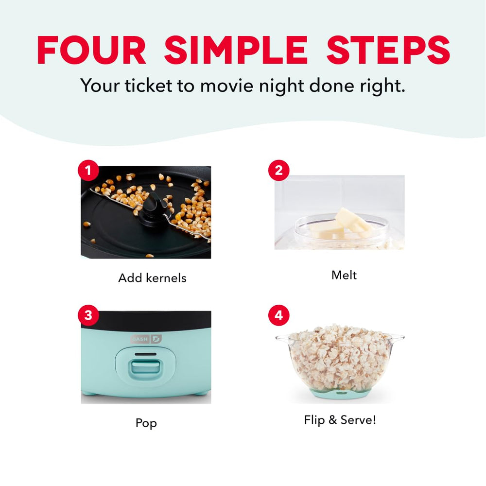 Stirring action promotes even popping for fluffy kernels and fewer unpopped bits