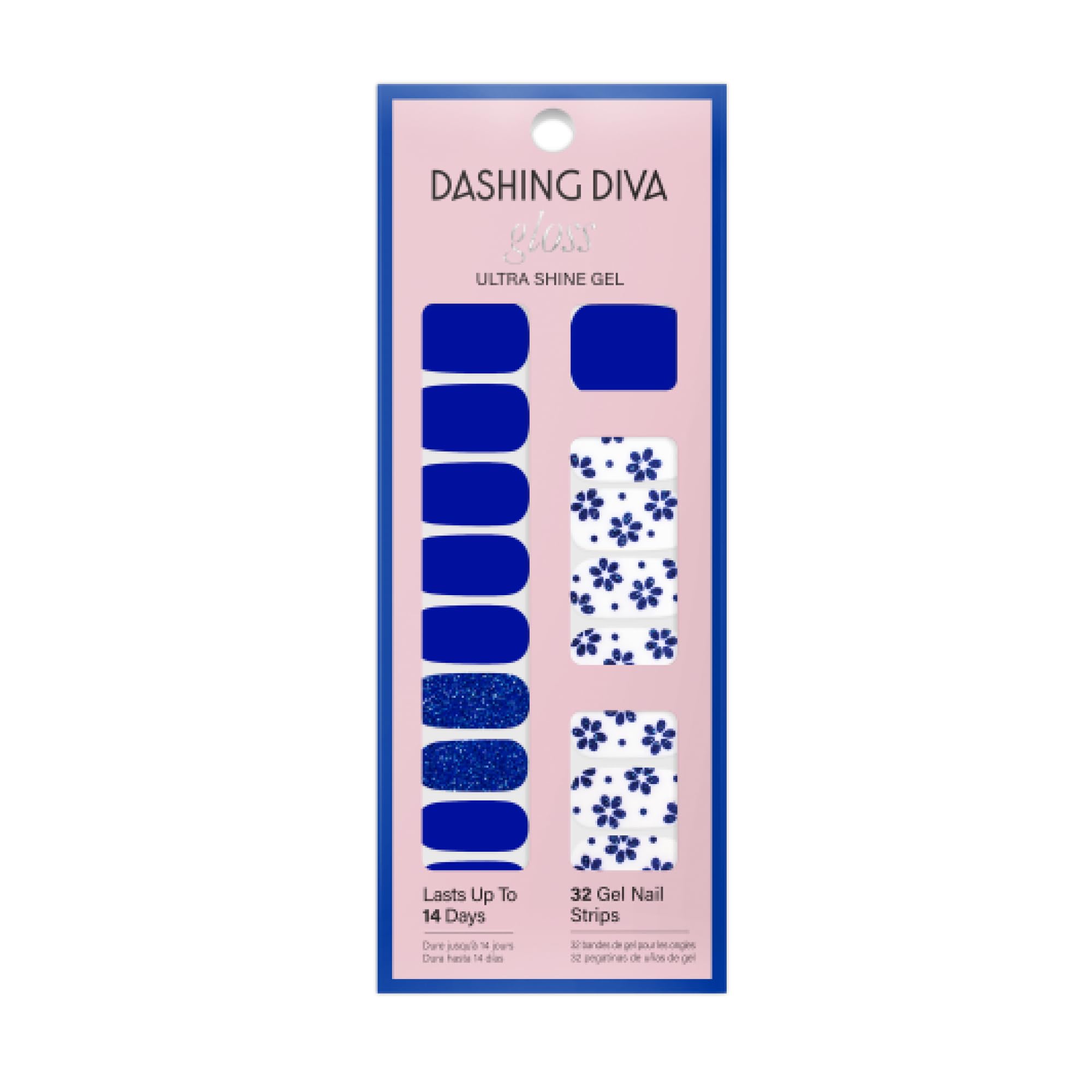 Dashing Diva Flor Azul nails display a high-shine gel-like finish