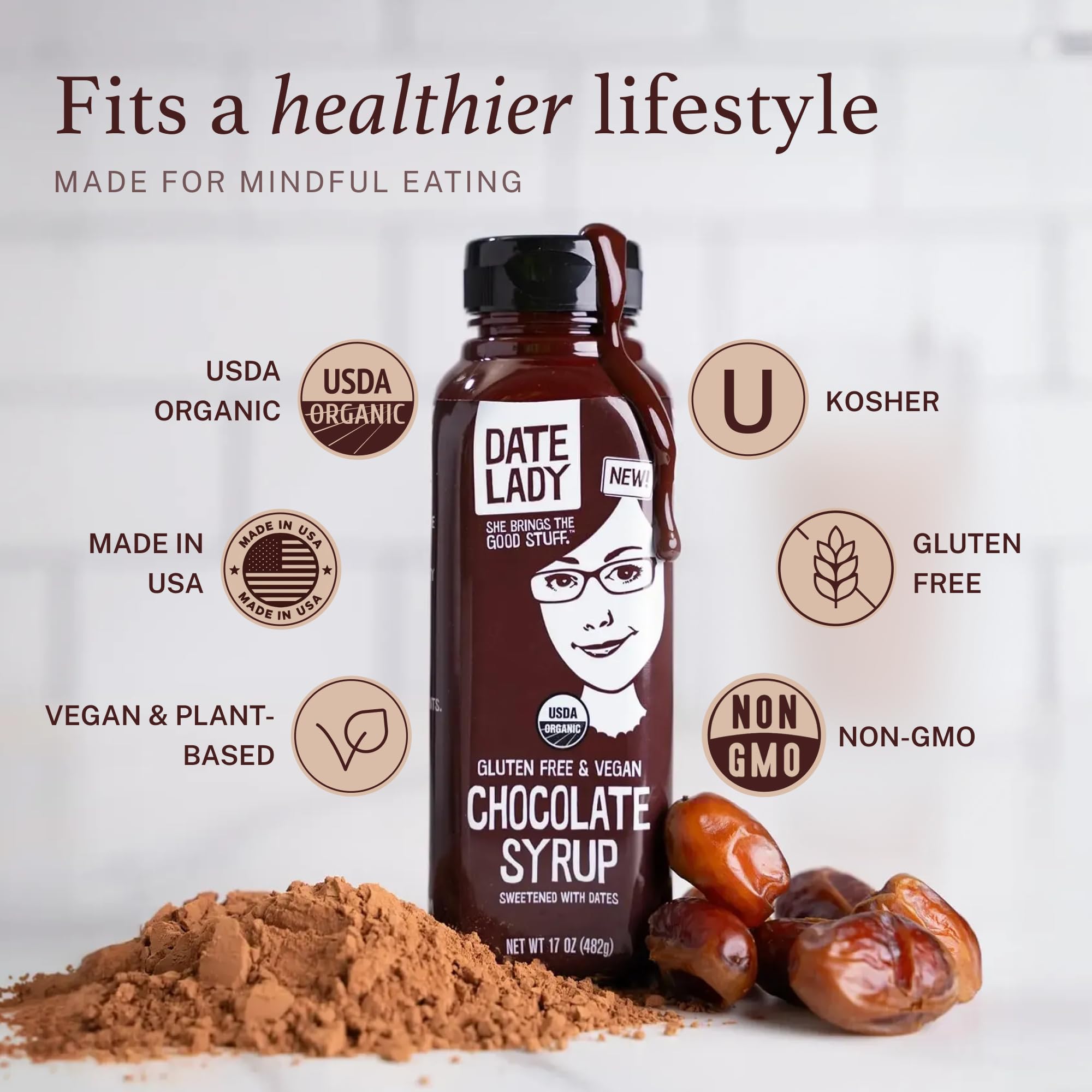 Date Lady Chocolate Syrup BPA-free bottle for safe storage