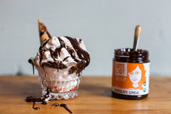 Date Lady Ice cream topping provides a dairy-free chocolate drizzle.