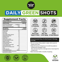 DAUSON daily green shot powder tub for on-the-go nutrition.