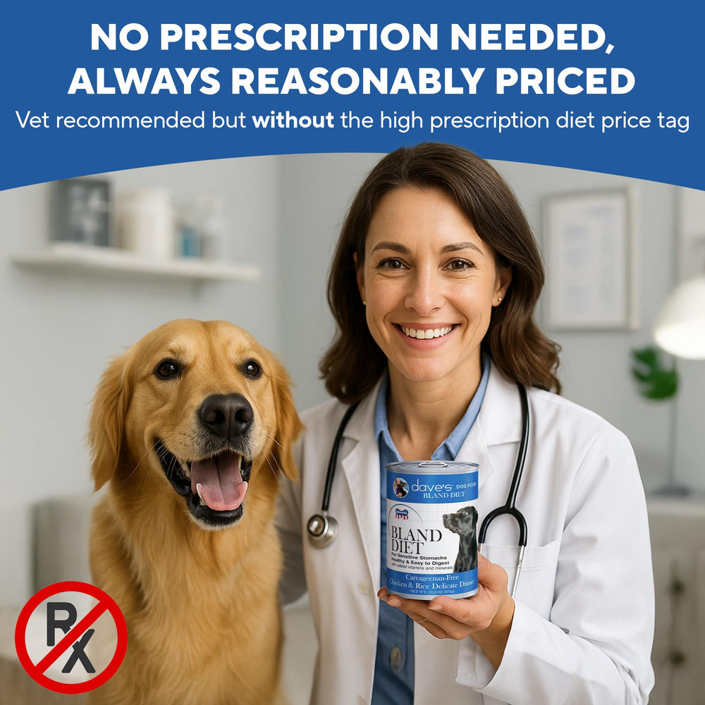 Dave's Pet Food Bland Diet ingredients label communicates limited ingredients and gluten-free options.