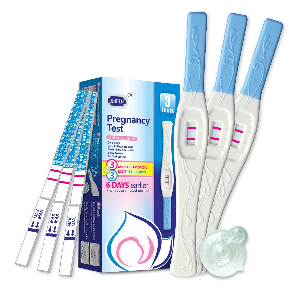 DAVID pregnancy test midstream for early detection with quick results.