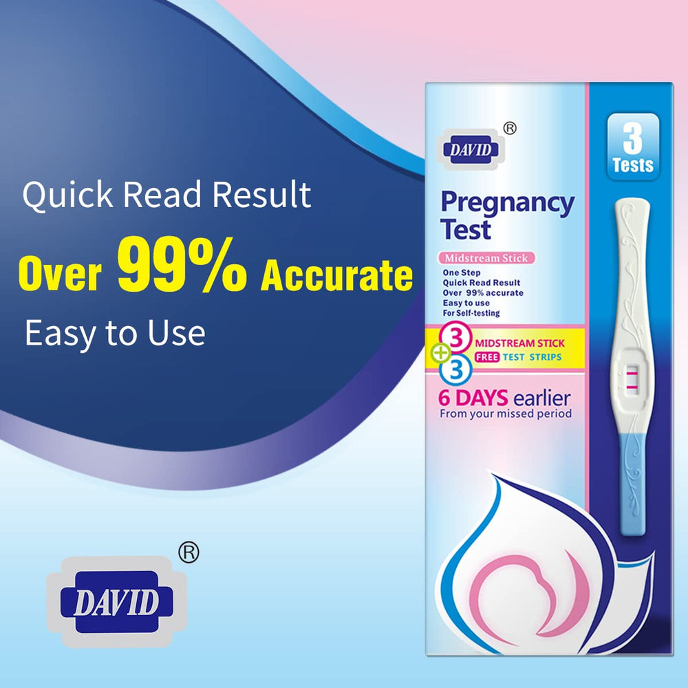DAVID pregnancy test strip showing high sensitivity for early detection.