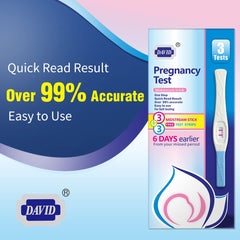 DAVID pregnancy test strip showing high sensitivity for early detection.