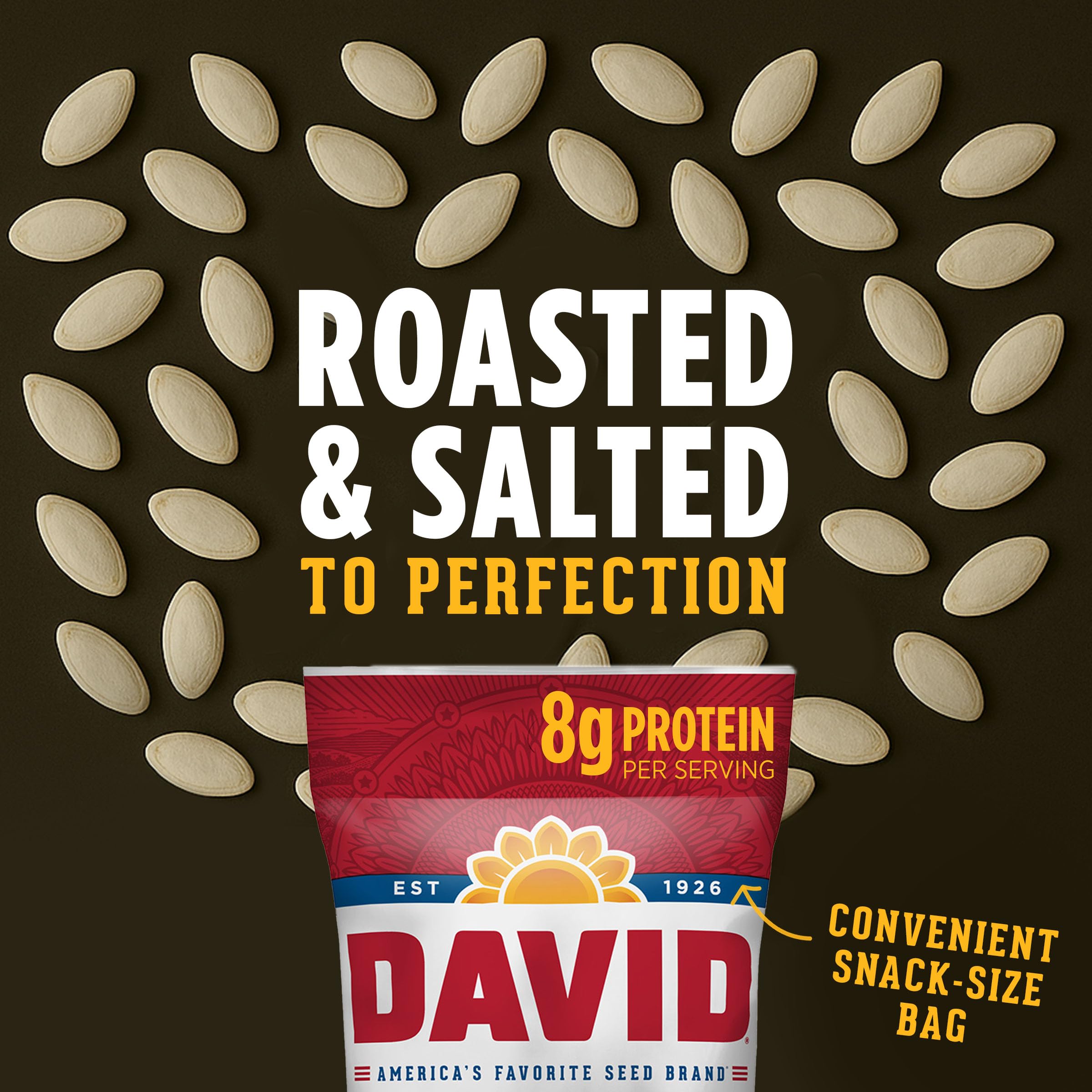 Crunchy roasted seeds from DAVID deliver a savory bite during breaks.