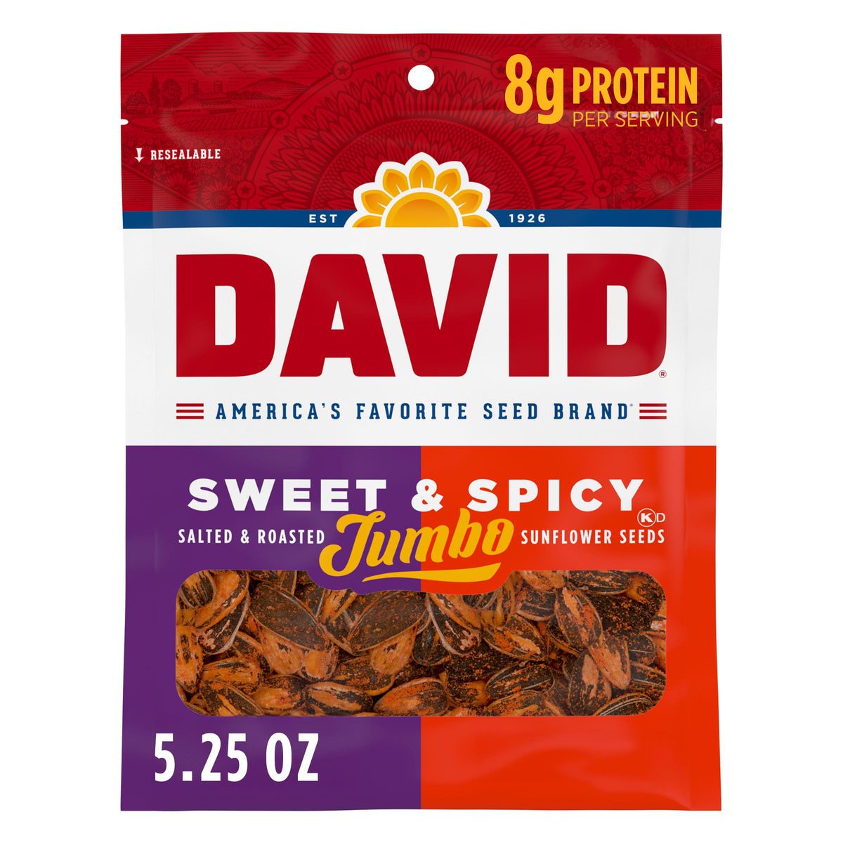 David jumbo seeds in packaging, a convenient twelve-pack snack.