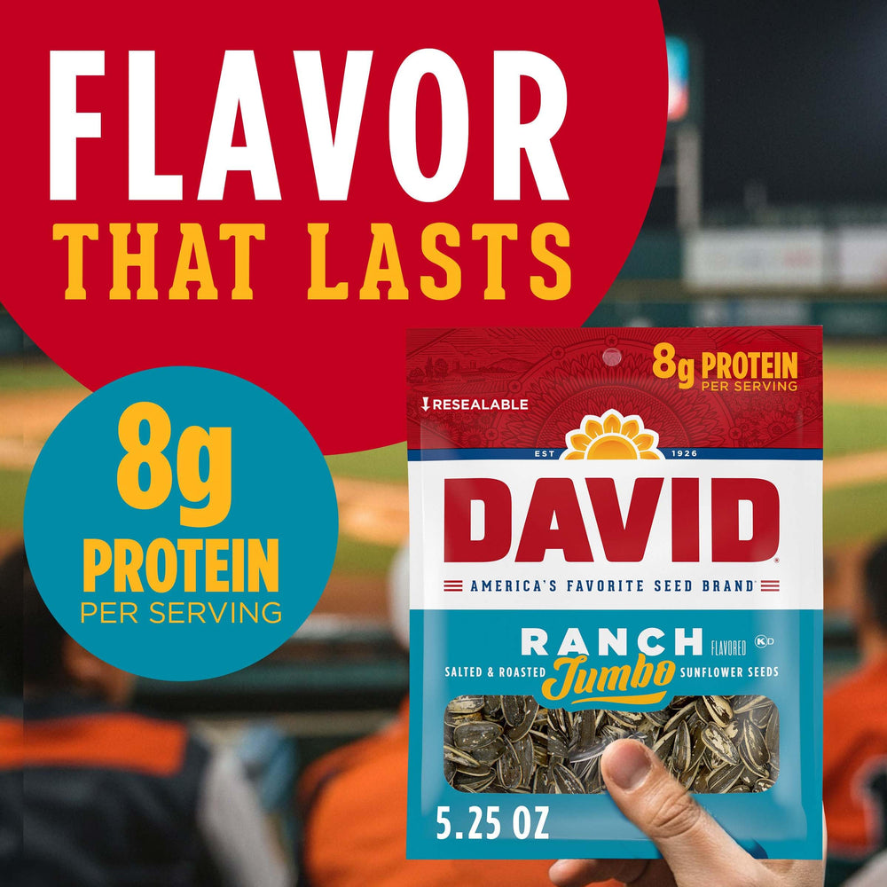On-the-go snack moment with DAVID Seeds Ranch Jumbo seeds.