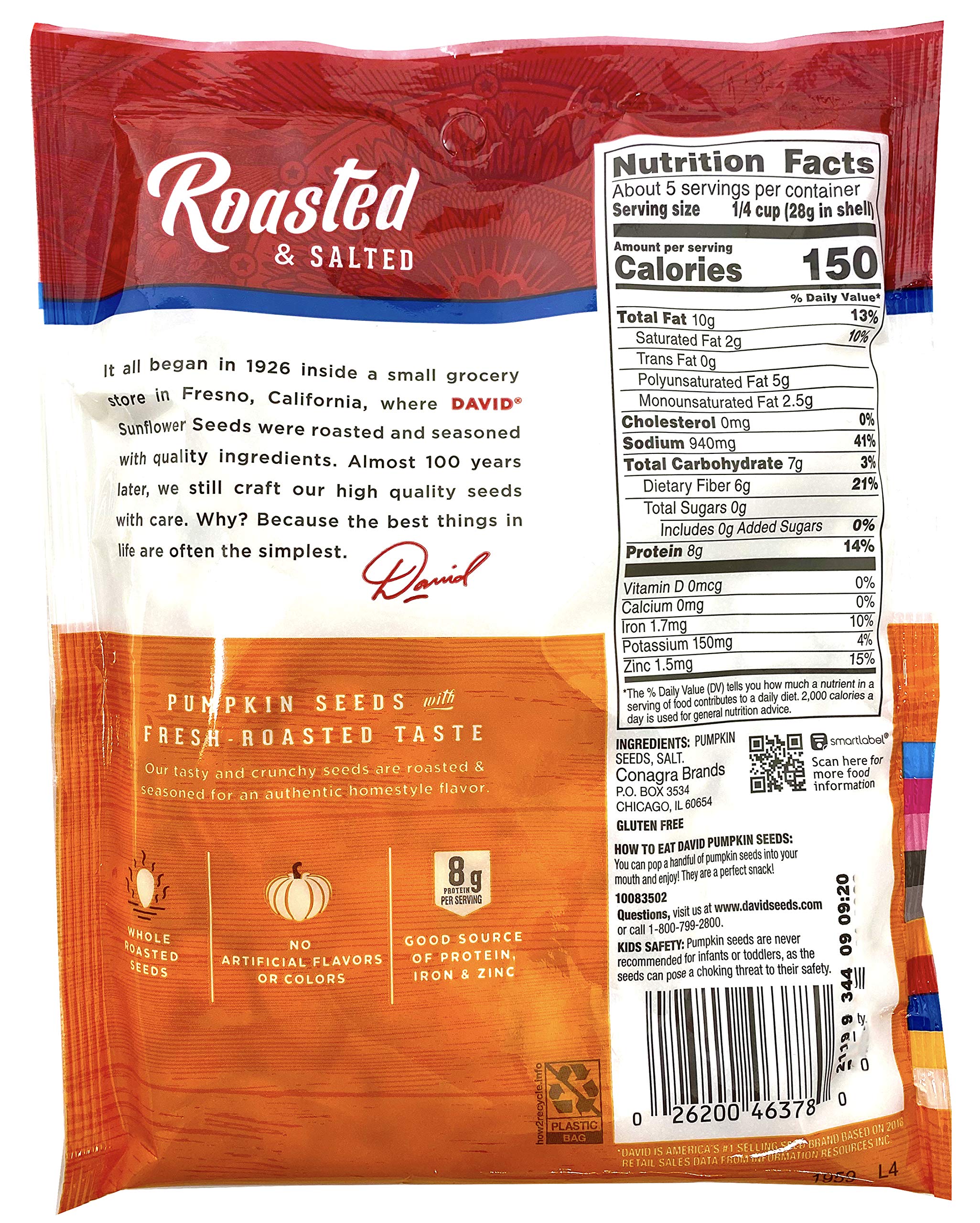 David Seeds pumpkin seeds pack of 4, ideal for pantry snacks and recipes.