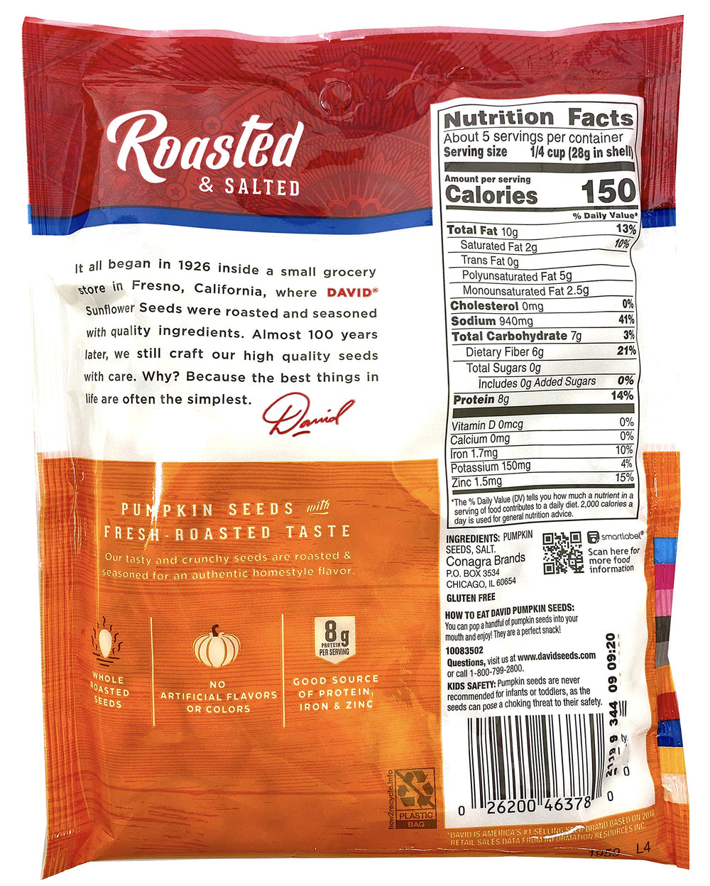 David Seeds pumpkin seeds pack of 4, ideal for pantry snacks and recipes.