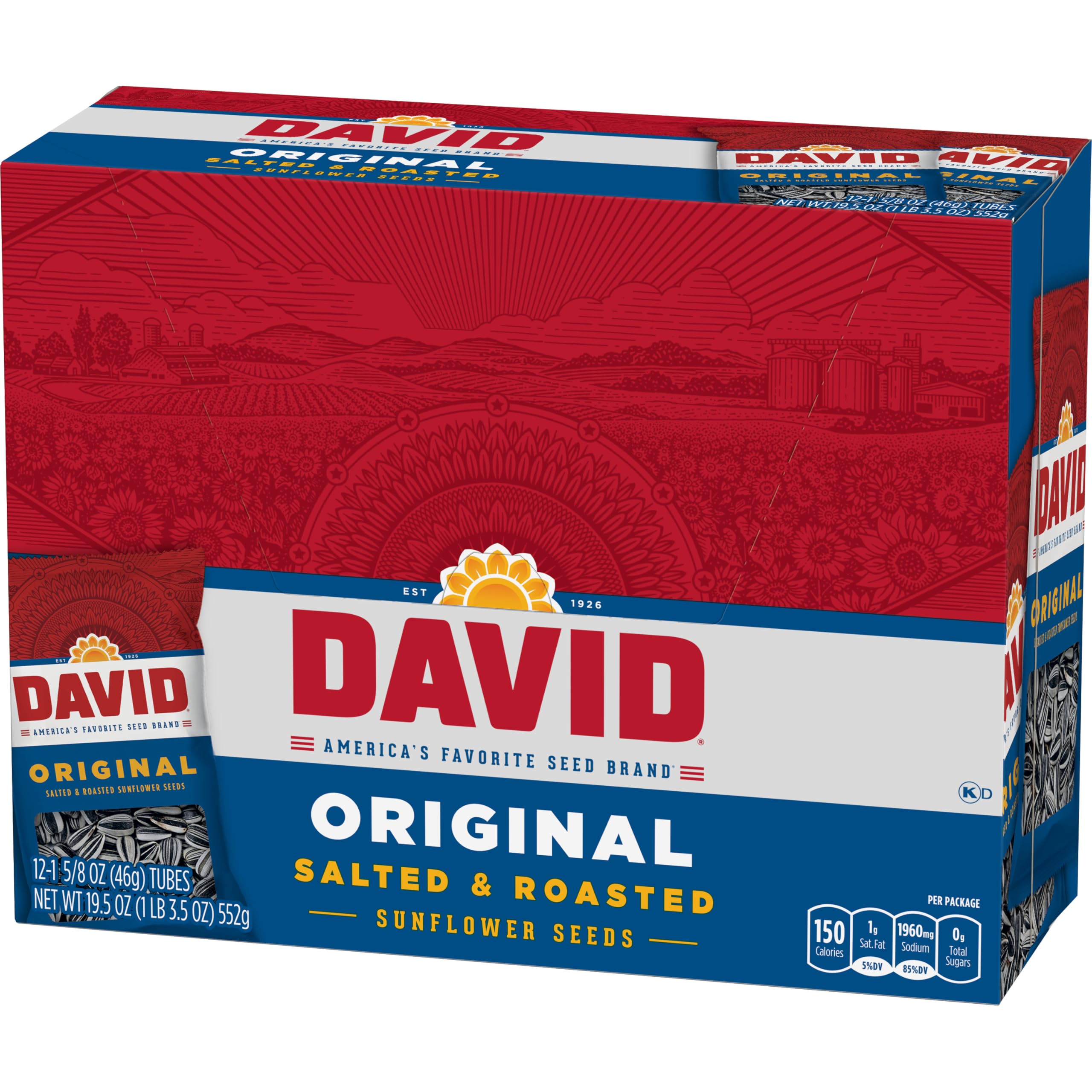 Nutrition facts panel for DAVID Original Sunflower Seeds.