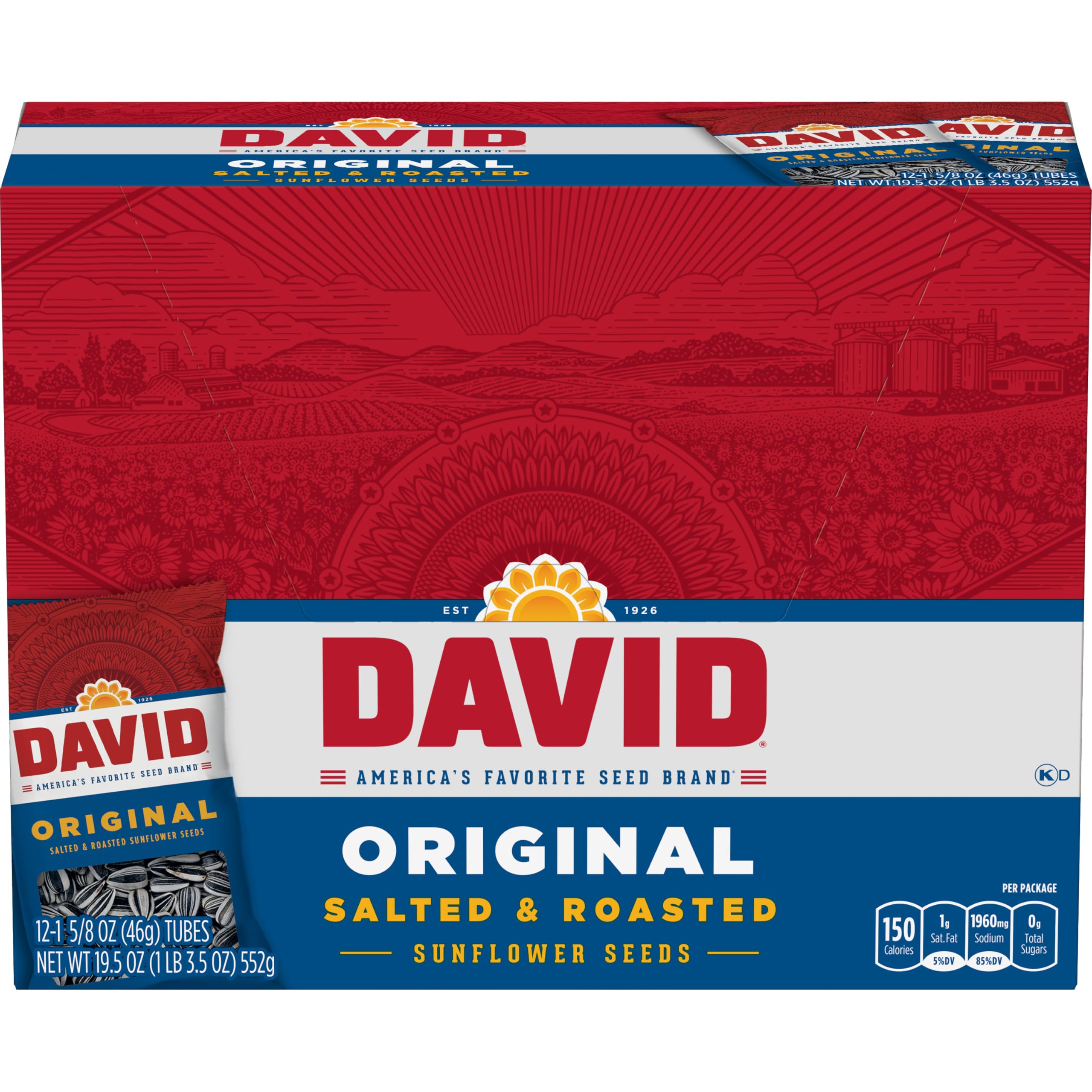 DAVID Sunflower Seeds Original Pack 12 Bags ideal for group snacking on the go.