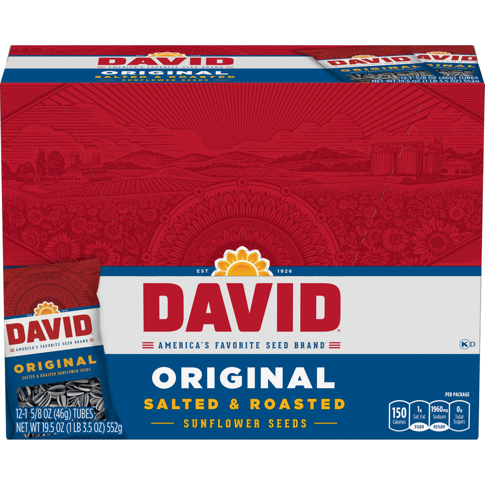 DAVID Sunflower Seeds Original Pack 12 Bags ideal for group snacking on the go.