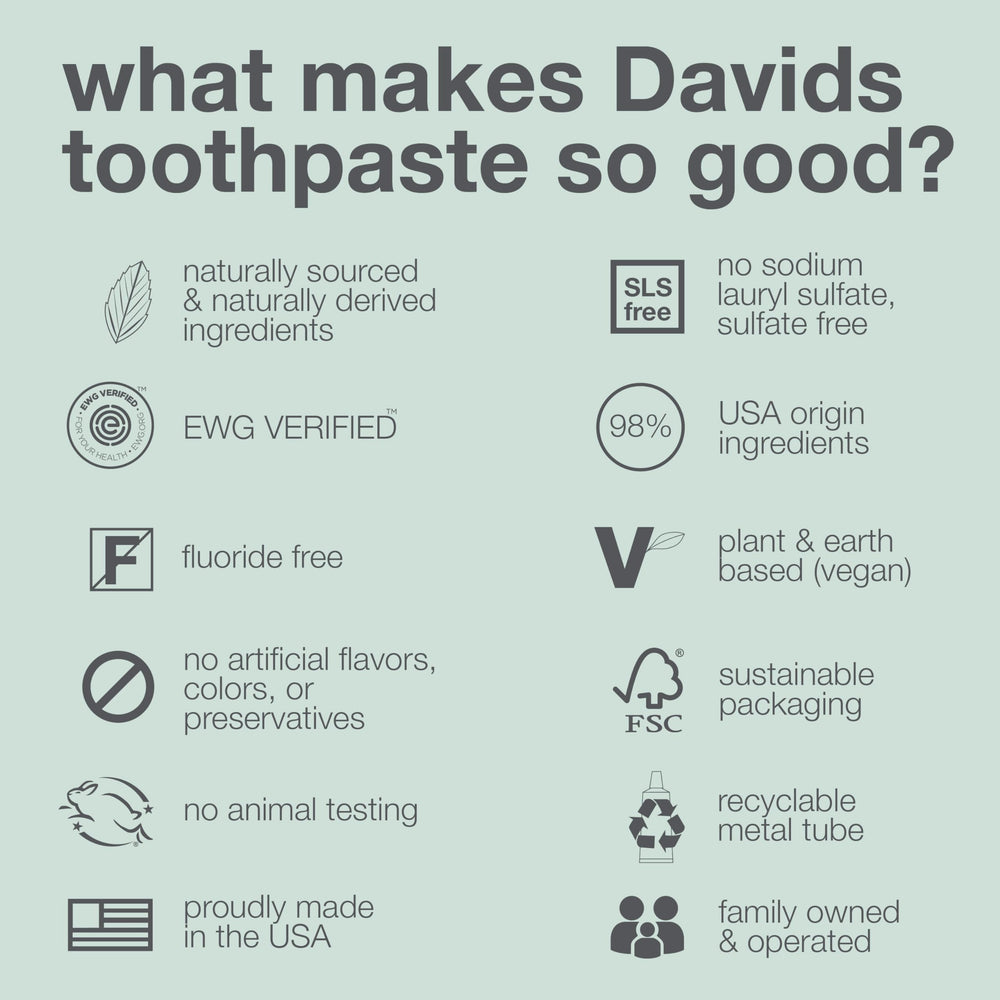 Davids packaging highlighting pH-balanced enamel-friendly daily care