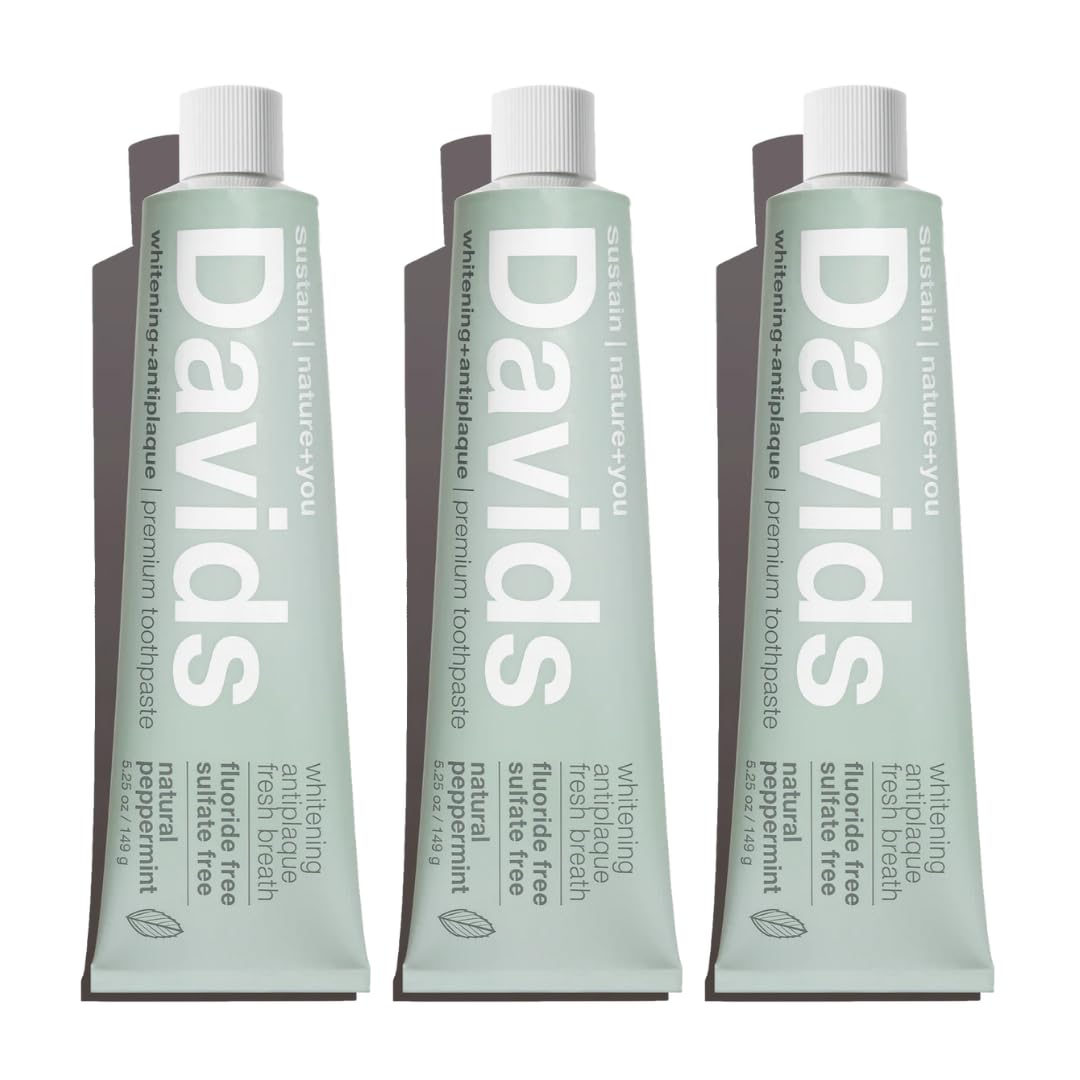 Davids fluoride-free toothpaste tube on counter for daily fresh breath.