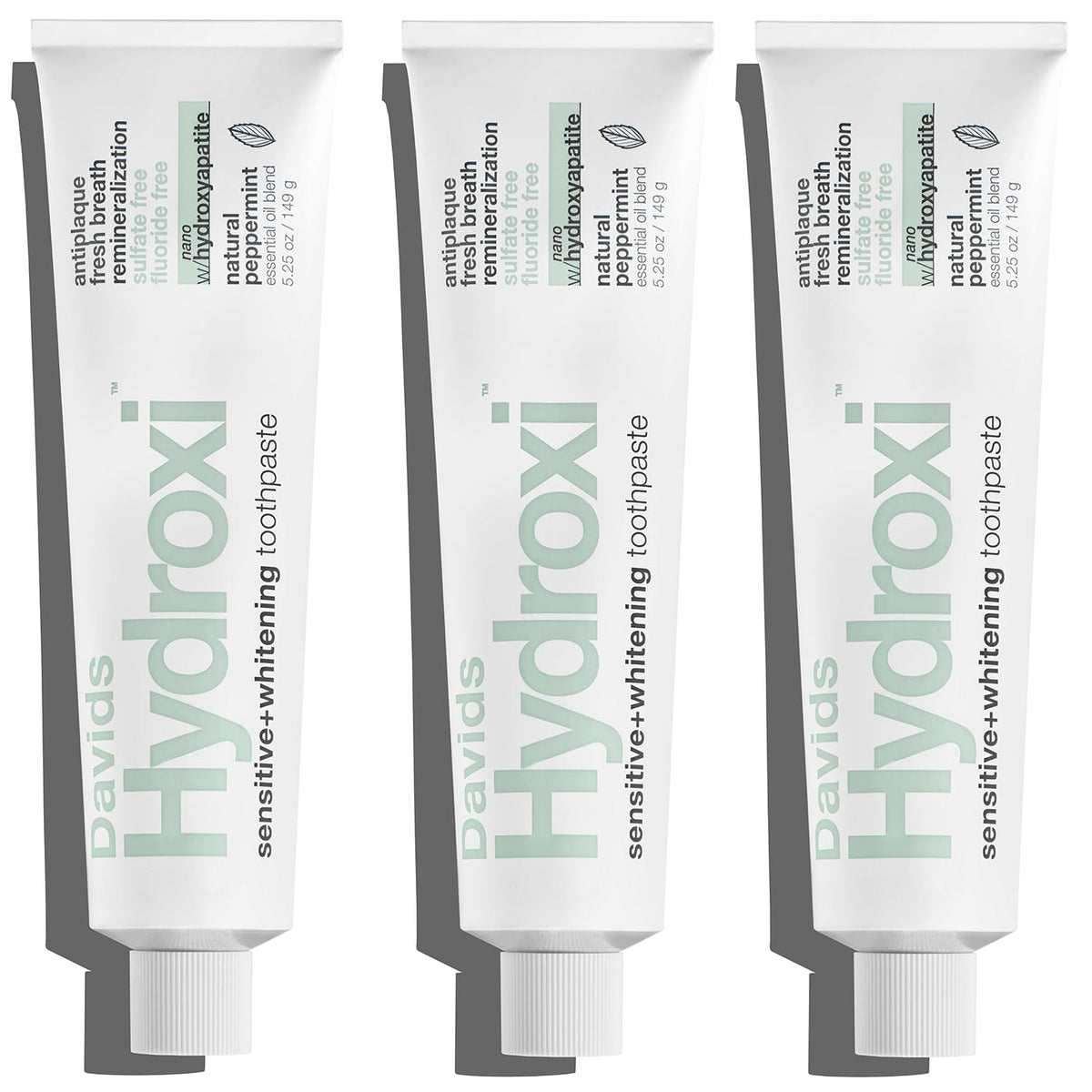 Davids Hydroxi bottle pour showcases the fluoride-free formula for daily remineralization.