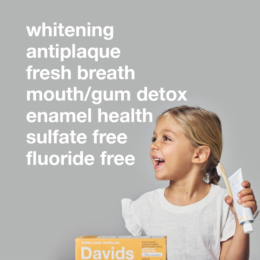 Davids Hydroxi kids brushing with orange vanilla foam showcasing kid-friendly use