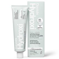Davids Hydroxi Mild Mint toothpaste tube front, enamel-friendly daily care in action.