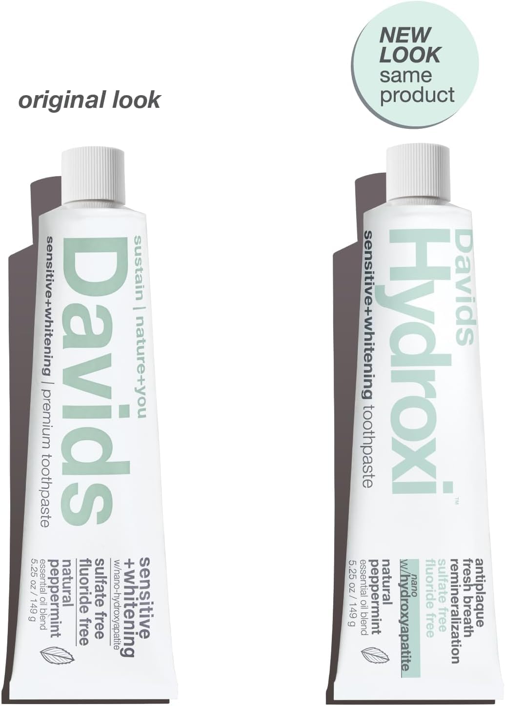 Davids Hydroxi toothpaste texture close-up, highlighting nano hydroxyapatite particles for gentle care.