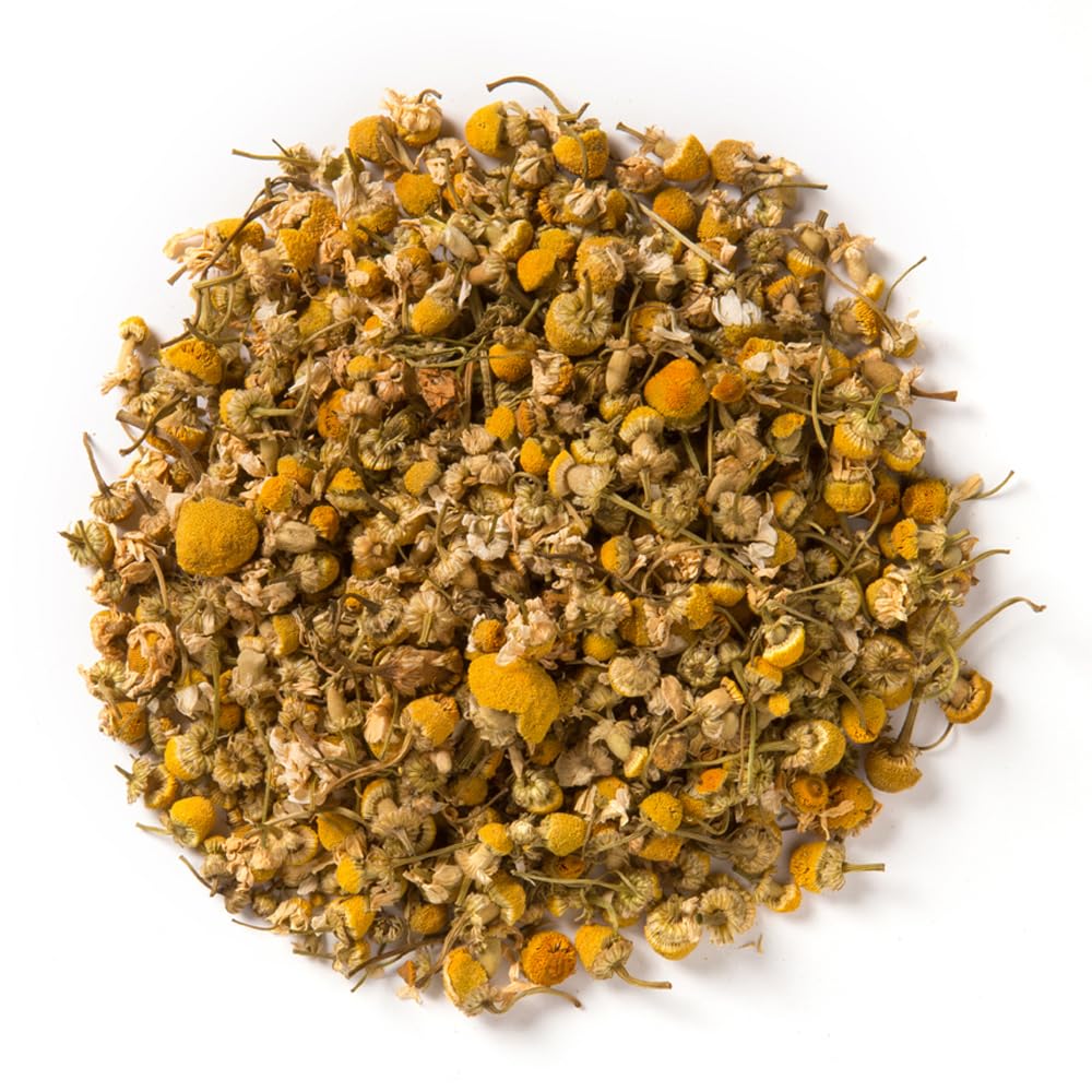 Farm-to-cup journey image showing Davidson's Organics Chamomile fields and processing.