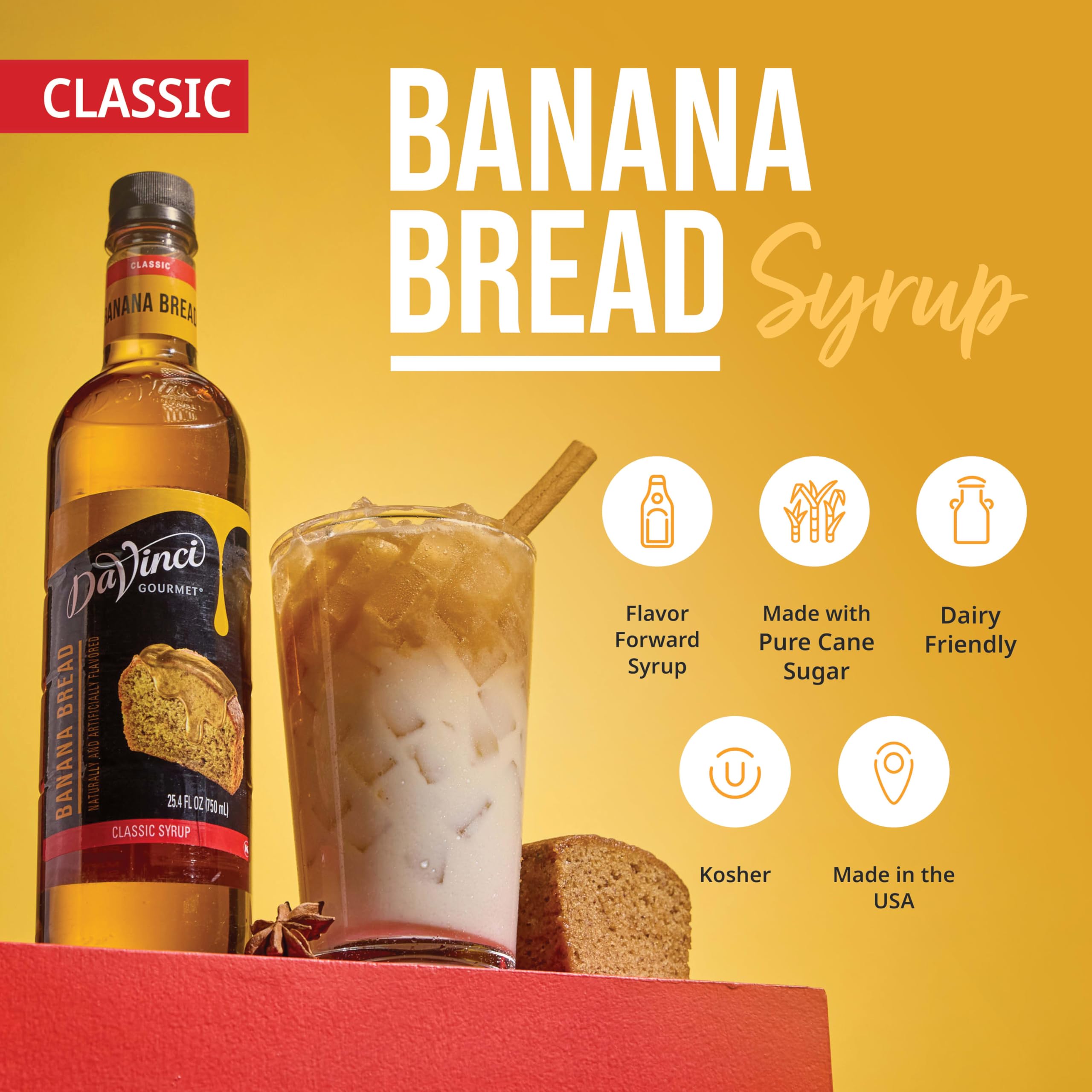 DaVinci Gourmet Banana Bread Syrup ingredients emphasize pure cane sugar