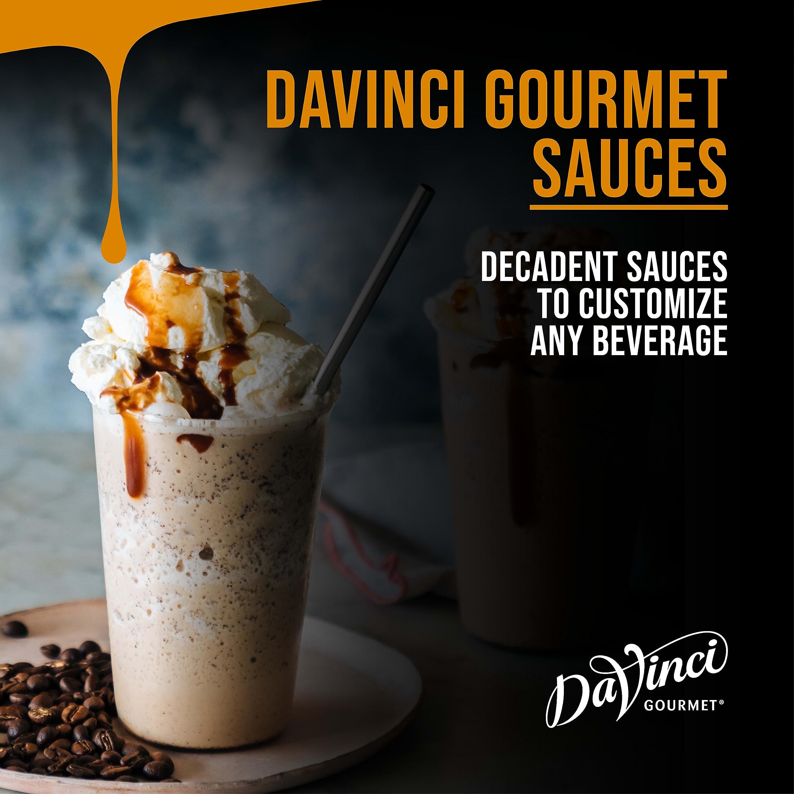 DaVinci Gourmet Classic Caramel Sauce drizzled over whipped cream for a luxurious finish.