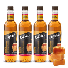 DaVinci Gourmet Classic Caramel Syrup bottle front boosts premium coffee flavor.