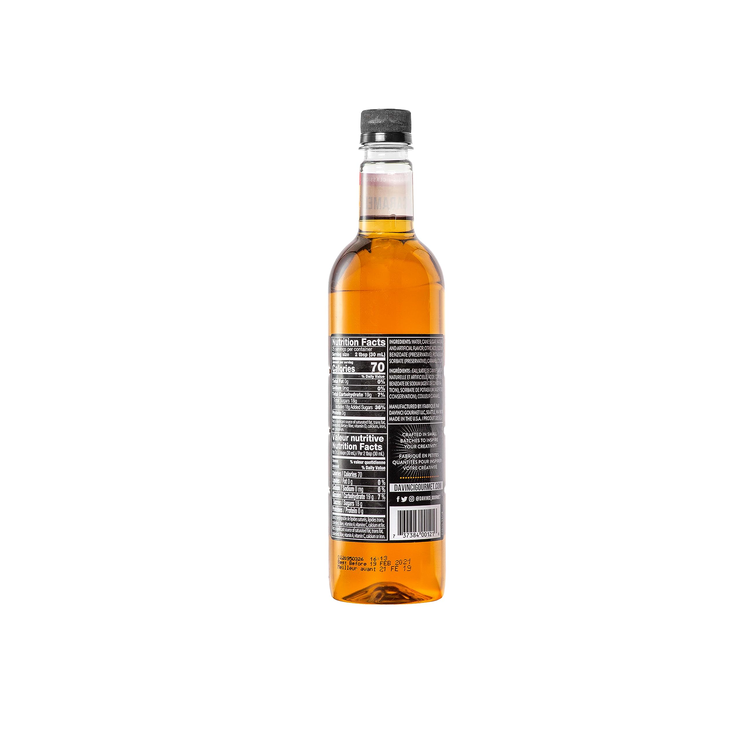 DaVinci Gourmet Classic Caramel Syrup swirl in coffee adds depth.