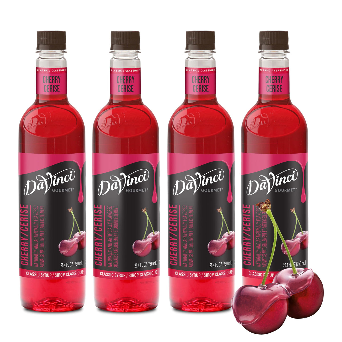 DaVinci Gourmet Classic Cherry Syrup bottle showcases authentic cherry flavor for beverages.