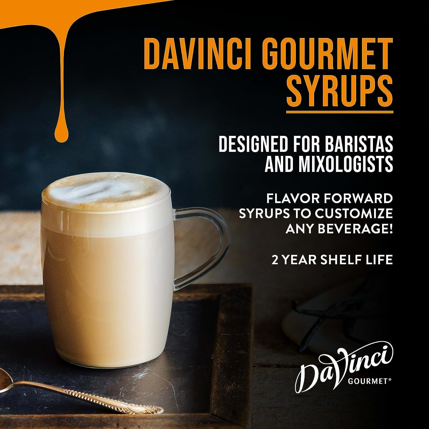 DaVinci Gourmet Classic Mango Syrup pour for quick flavoring in drinks.