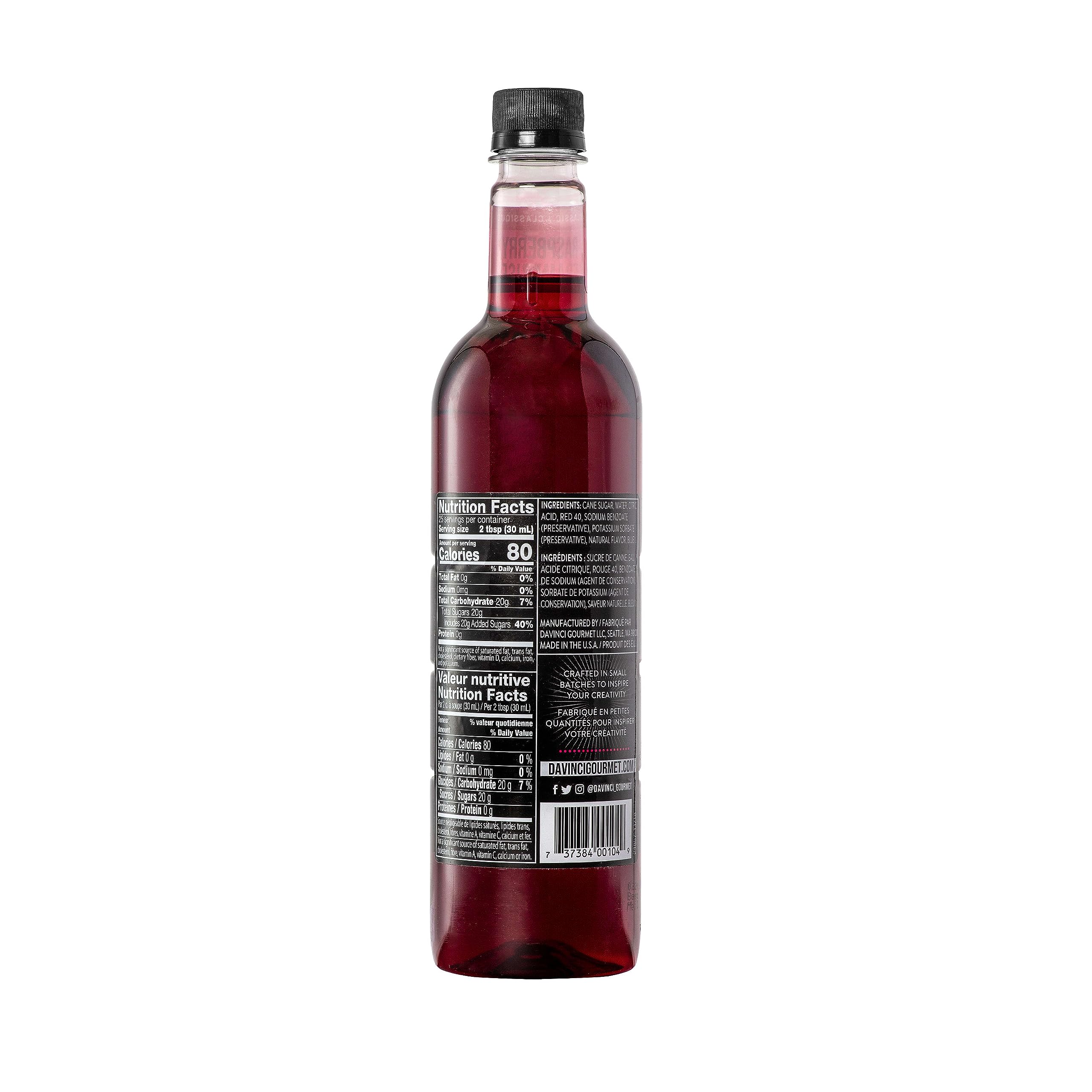 DaVinci Gourmet Classic Raspberry Syrup label close-up showcasing Kosher-Pareve certification.