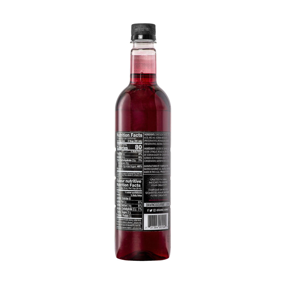 DaVinci Gourmet Classic Raspberry Syrup label close-up showcasing Kosher-Pareve certification.