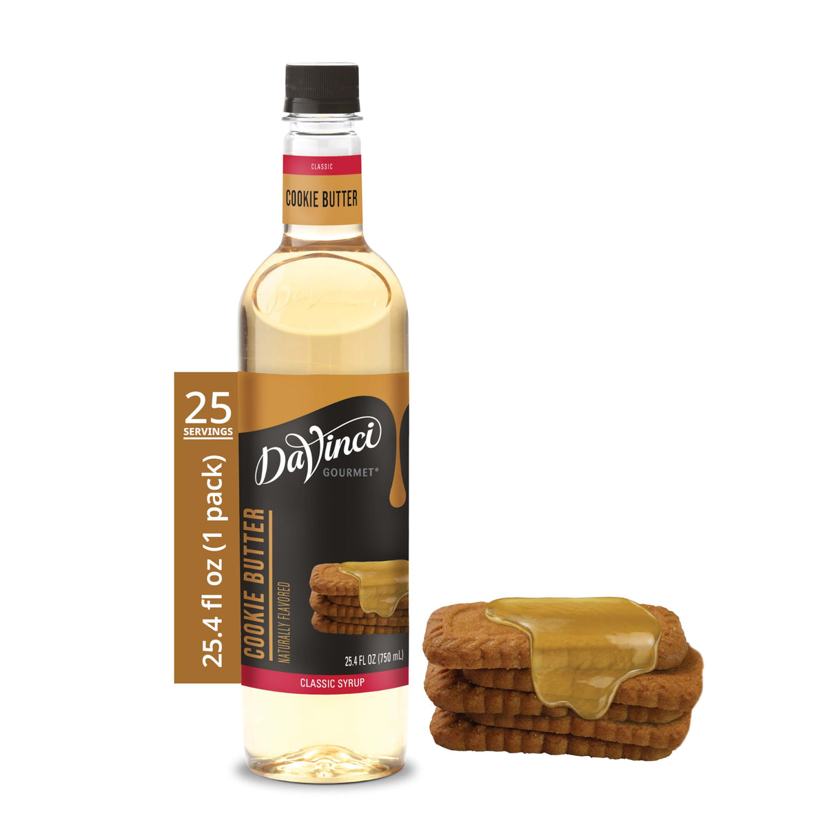 DaVinci Gourmet Cookie Butter Syrup bottle displaying natural flavors for cafe beverages and craft drinks