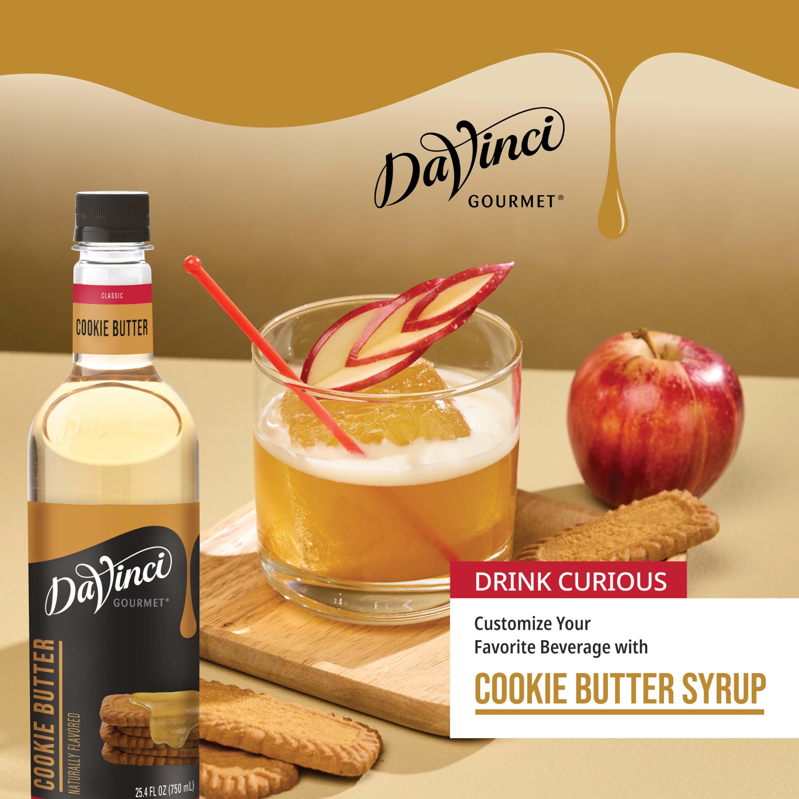 DaVinci Gourmet Cookie Butter Syrup ingredients close-up showing real cane sugar and natural flavors