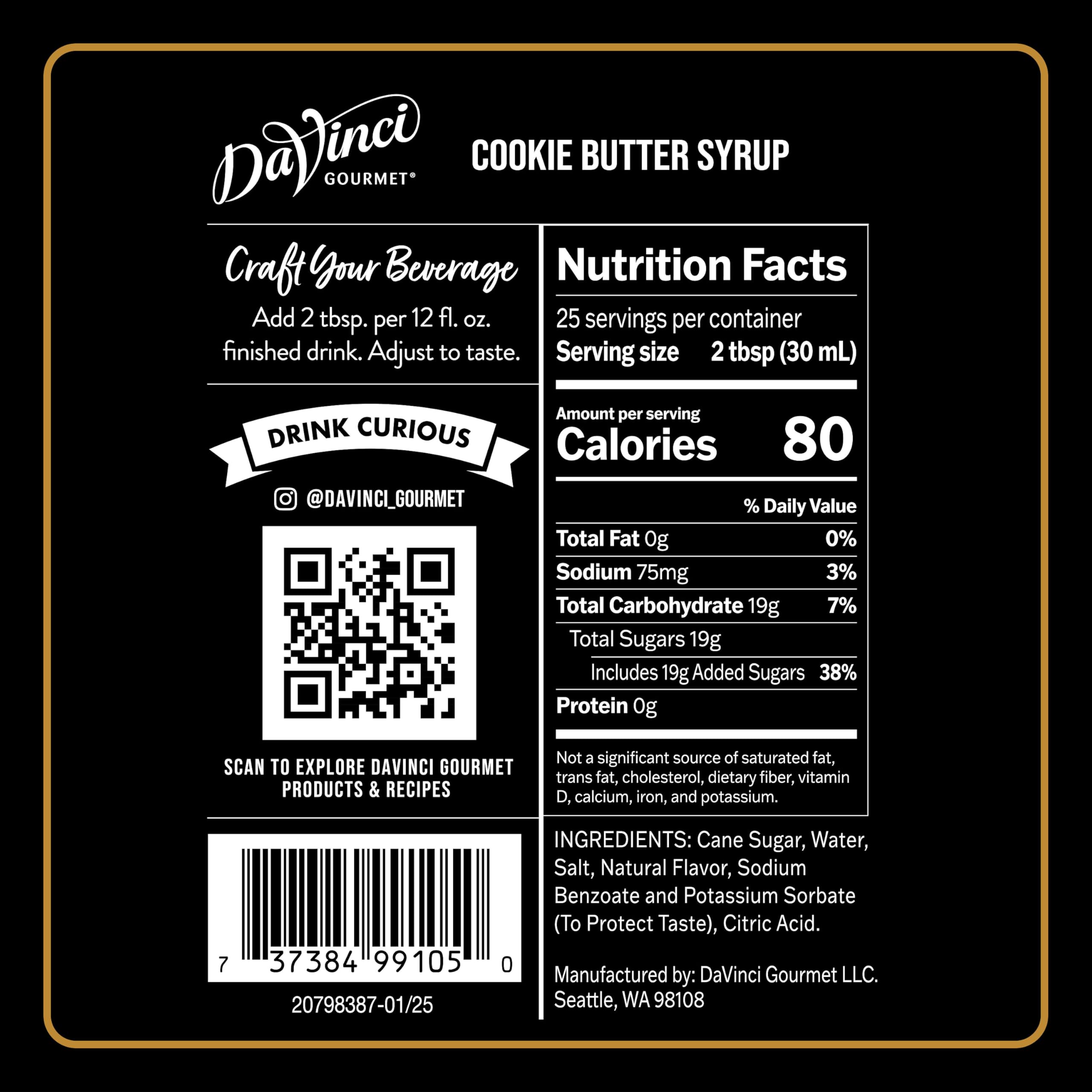 DaVinci Gourmet Cookie Butter Syrup being poured into a coffee for easy flavoring
