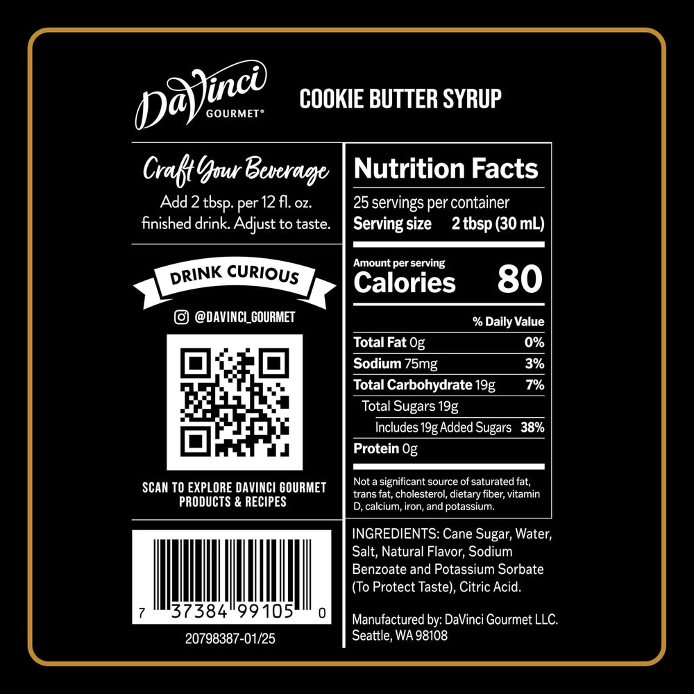 DaVinci Gourmet Cookie Butter Syrup being poured into a coffee for easy flavoring